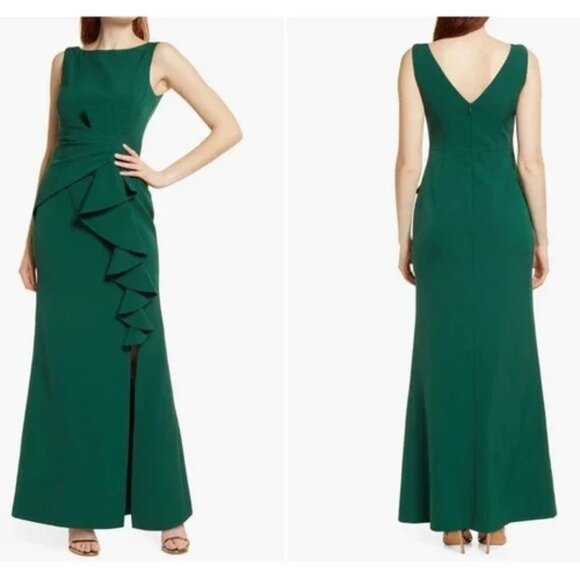 Eliza J Dresses & Skirts - Eliza J Hunter Green Ruffle Front Gown
